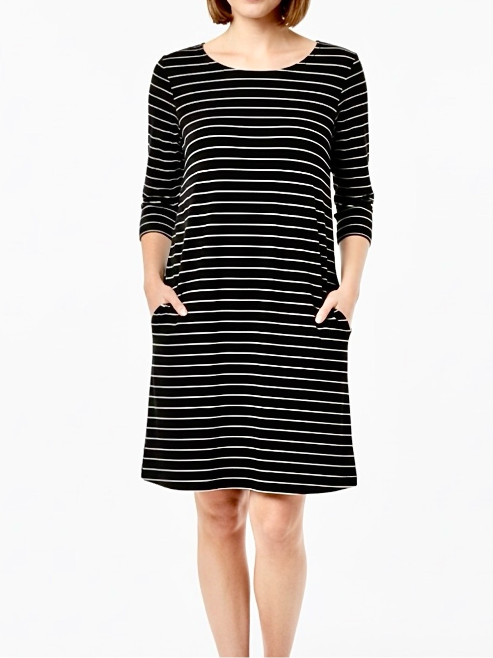 Chico's Women’s Black & White Striped 3/4 Sleeve Zenergy Dress Size 16/18 NWOT